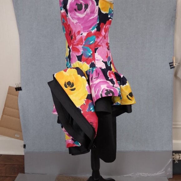 Lillie Rubin | 80's Bold Floral Strapless Party Dress | Size 10 - Picture 5 of 14